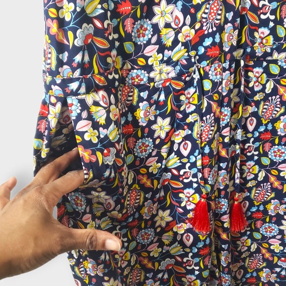 Boden Cecilia Floral Sleeveless Jumpsuit Navy Multi Tassel Tie Waist US 8T - Picture 4 of 14